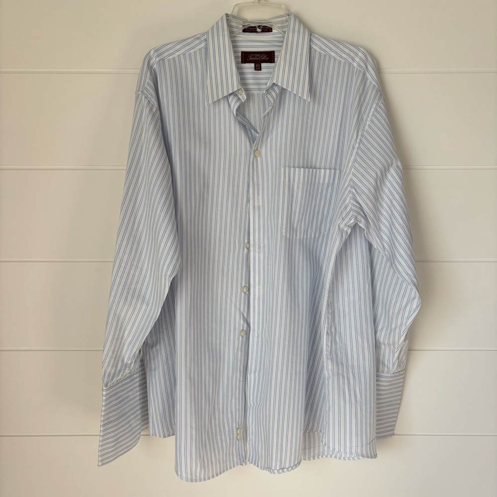 Tasso Elba Blue and White Striped Dress Shirt 16 1/2 Large